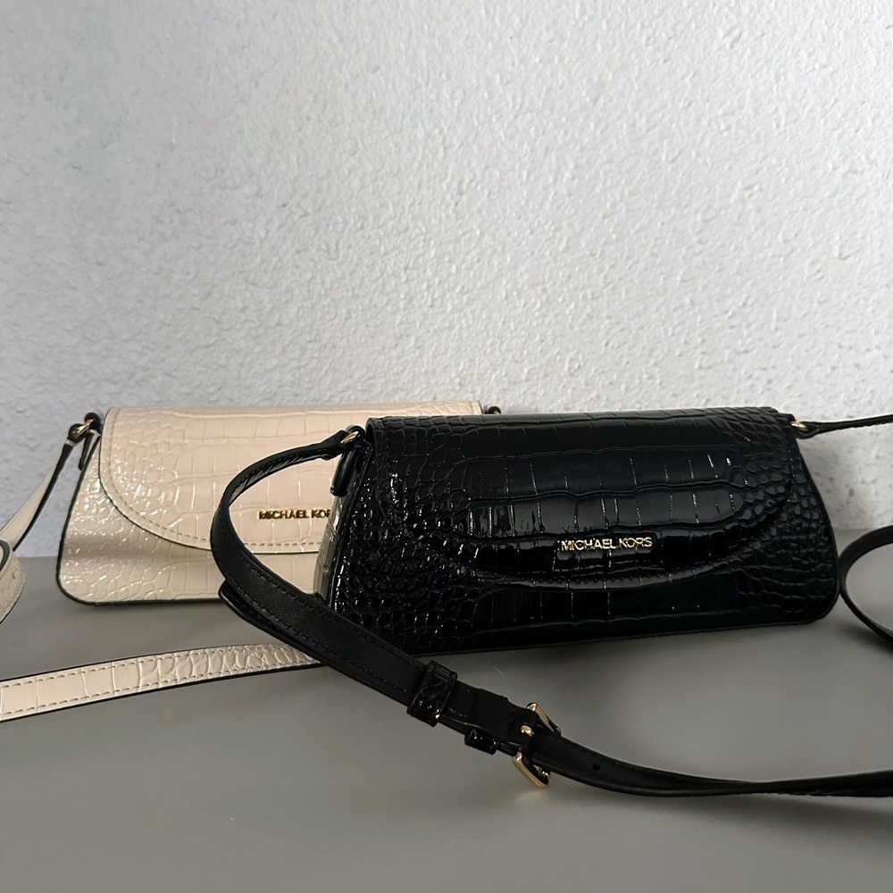 NWT‎ MICHAEL MICHAEL KORS KATYA MEDIUM FLAP CROSSBODY CROC-EMBOSSED LIGHT CREAM - Picture 12 of 12
